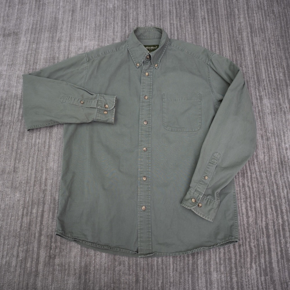 Eddie Bauer Button Down Shirt Mens S Green Excellent Long Sleeve Cotton Pocket